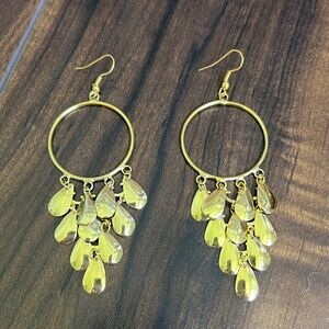 Gold Tone Large Circle Drop Earring with Tear Drop Dangles
